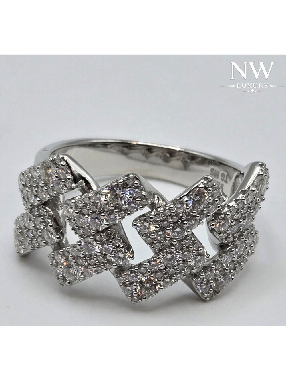 NEW 3CTW MOISSANITE Monaco Cuban Link Ring 925 Sterling Silver 15mm Iced Out